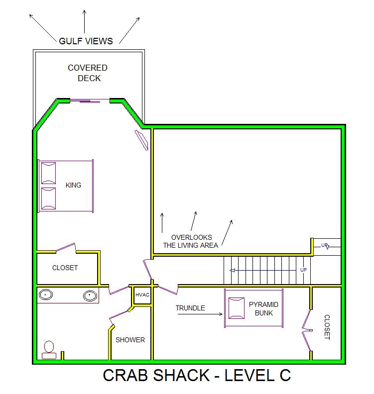A level C layout view of Sand 'N Sea's beachfront house vacation rental in Galveston named Crab Shack
